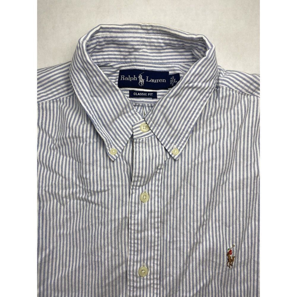 RALPH LAUREN CASUAL SHIRT men's size‎ L medium blue white stripe w/ Pony